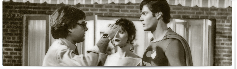Director Richard Donner walks Margot Kidder and Christopher Reeve through a scene on the Lois Lane Apartment scene in Superman-The Movie in October 1977 at Pinewood Studios.
