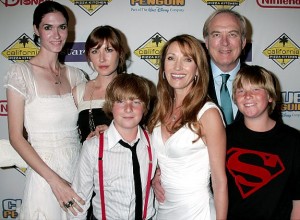 Jane Seymour with husband James Keach and twins Johnny and  Kristopher (wearing the Superman t-shirt).