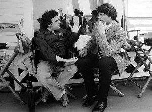 Director Jeannot Szwarc and Christopher Reeve discuss a scene in Somewhere in Time.