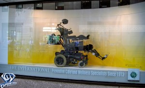 Christopher Reeve's wheelchair on display at 10 Rockefeller Plaza in New York City as part of Spinal Cord Injury Awareness month, September 2013.