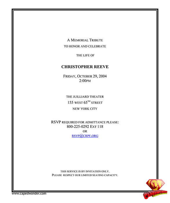 Christopher Reeve's memorial service invitation.